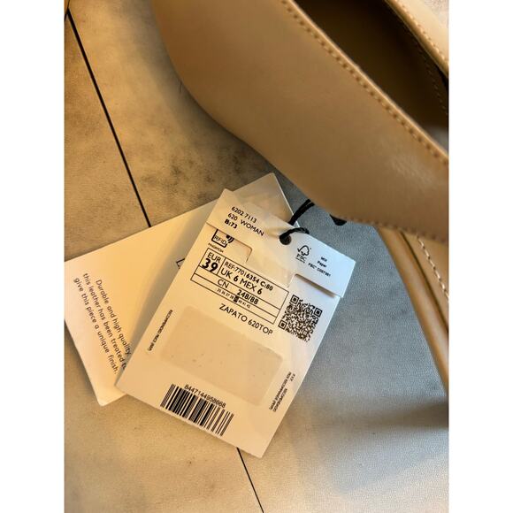 MANGO MNG Women’s Kitten Heel Leather Shoes Slingback Beige Size 8.5 NWOB - Picture 8 of 9